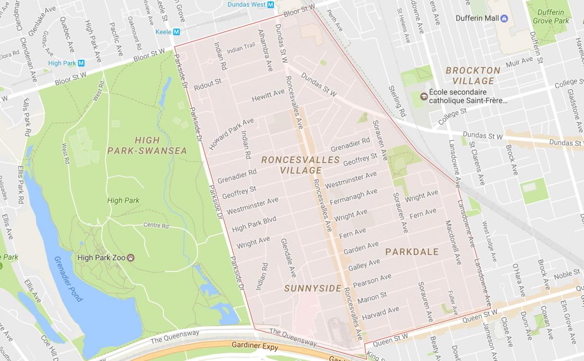 Map of Roncesvalles neighbourhood Toronto
