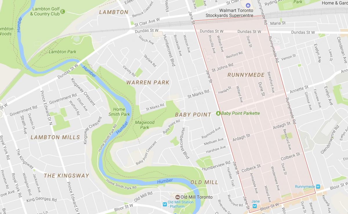 Map of Runnymede neighbourhood Toronto