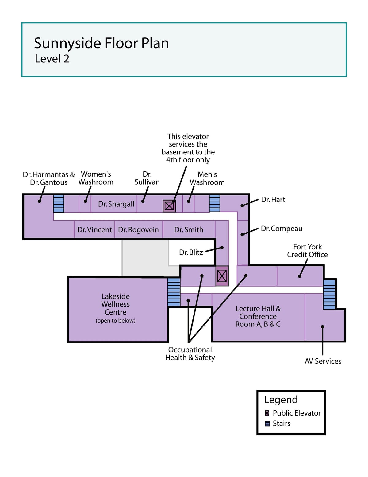Map of St. Joseph's Health centre Toronto Sunnyside level 2