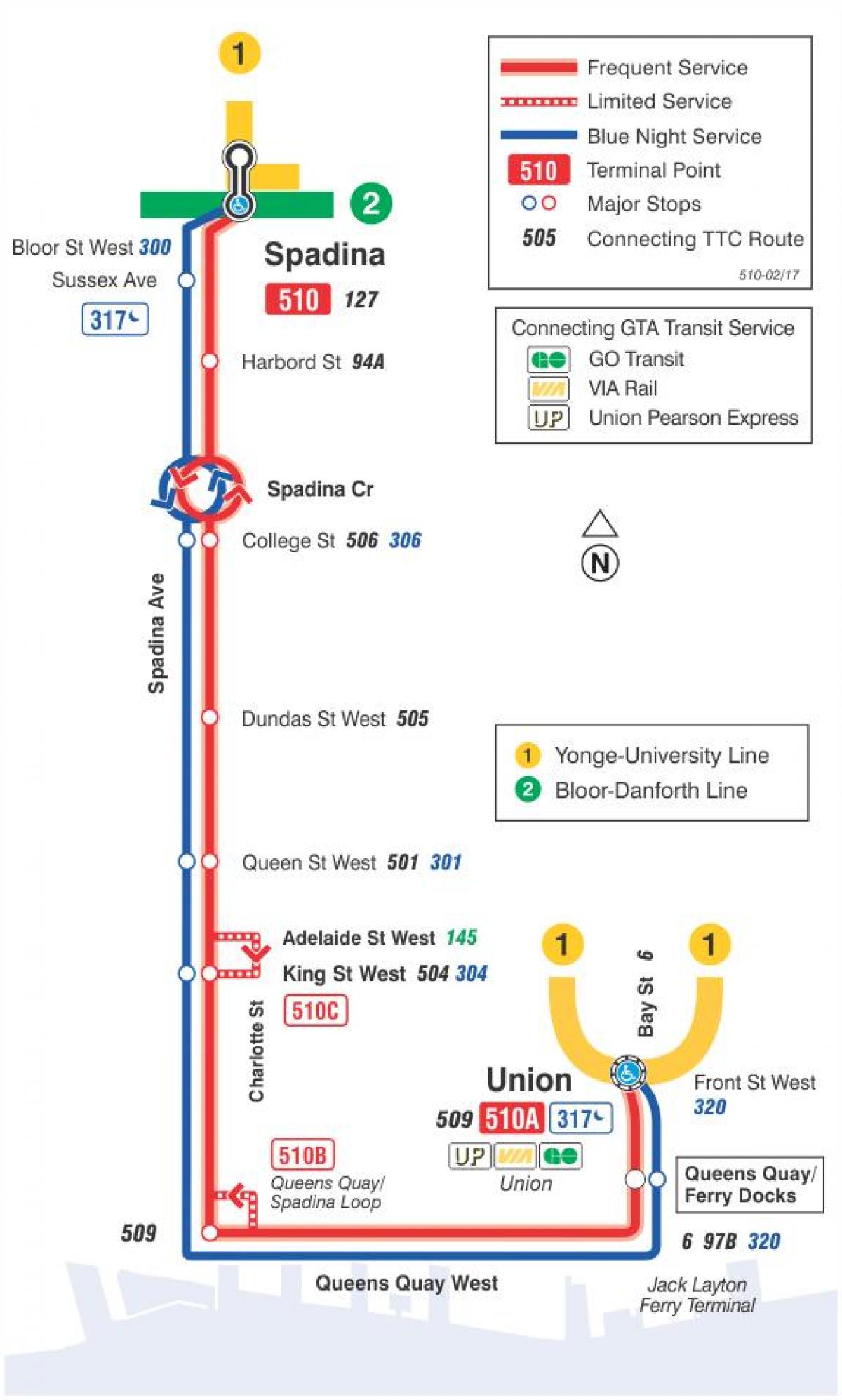 Map of streetcar line 510 Spadina