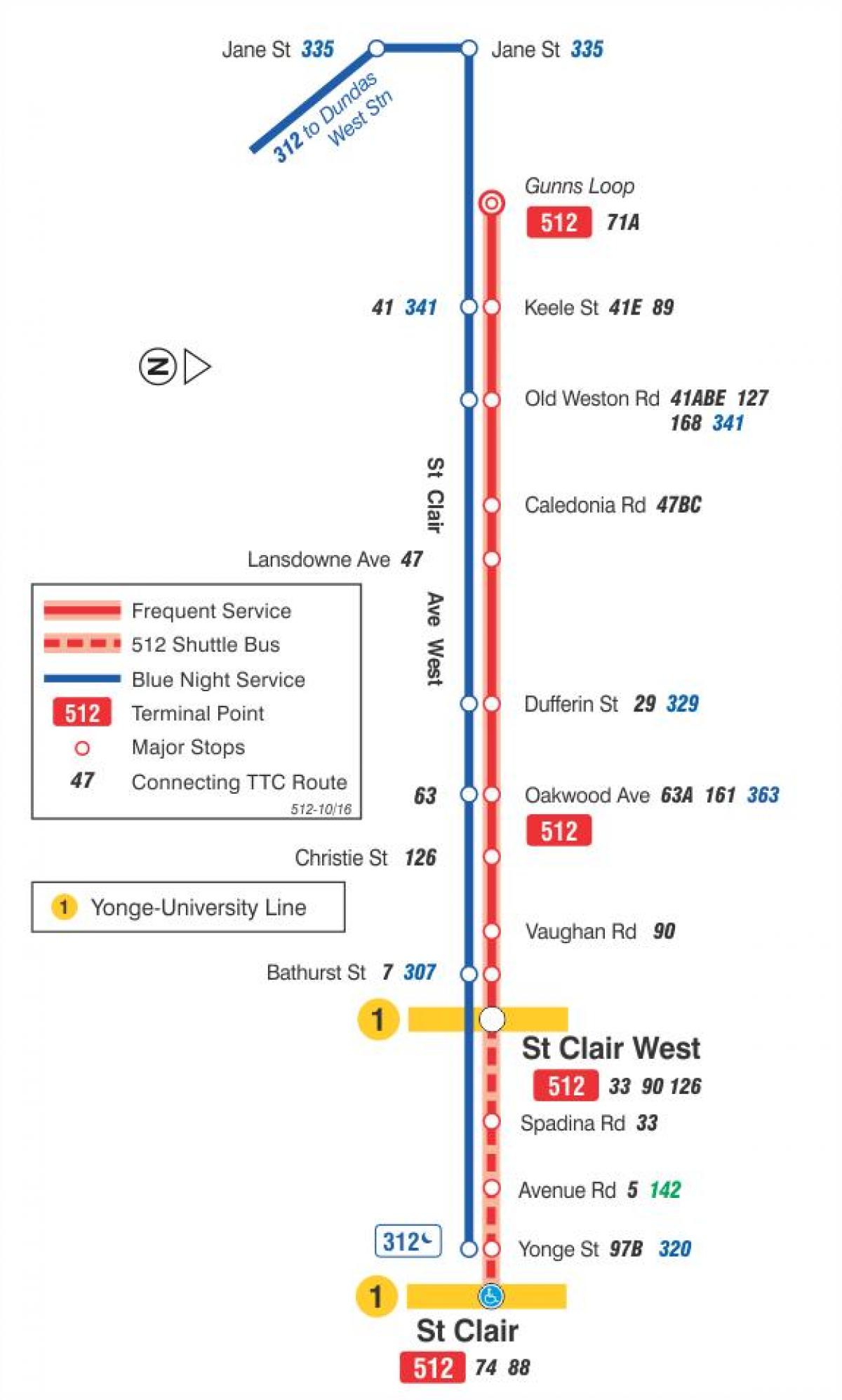 Map of streetcar line 512 St. Clair