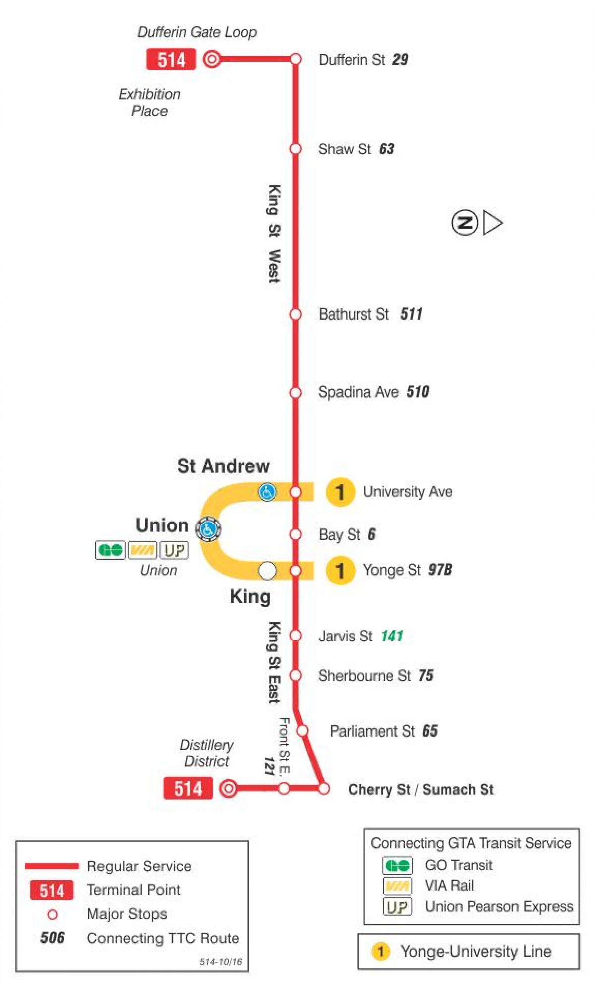Map of streetcar line 514 Cherry