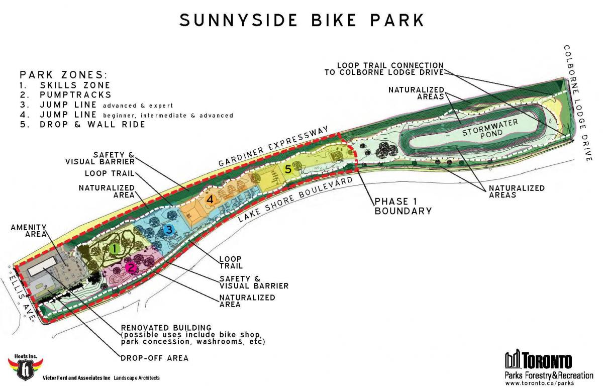 Map of Sunnyside Bike Park zone Toronto