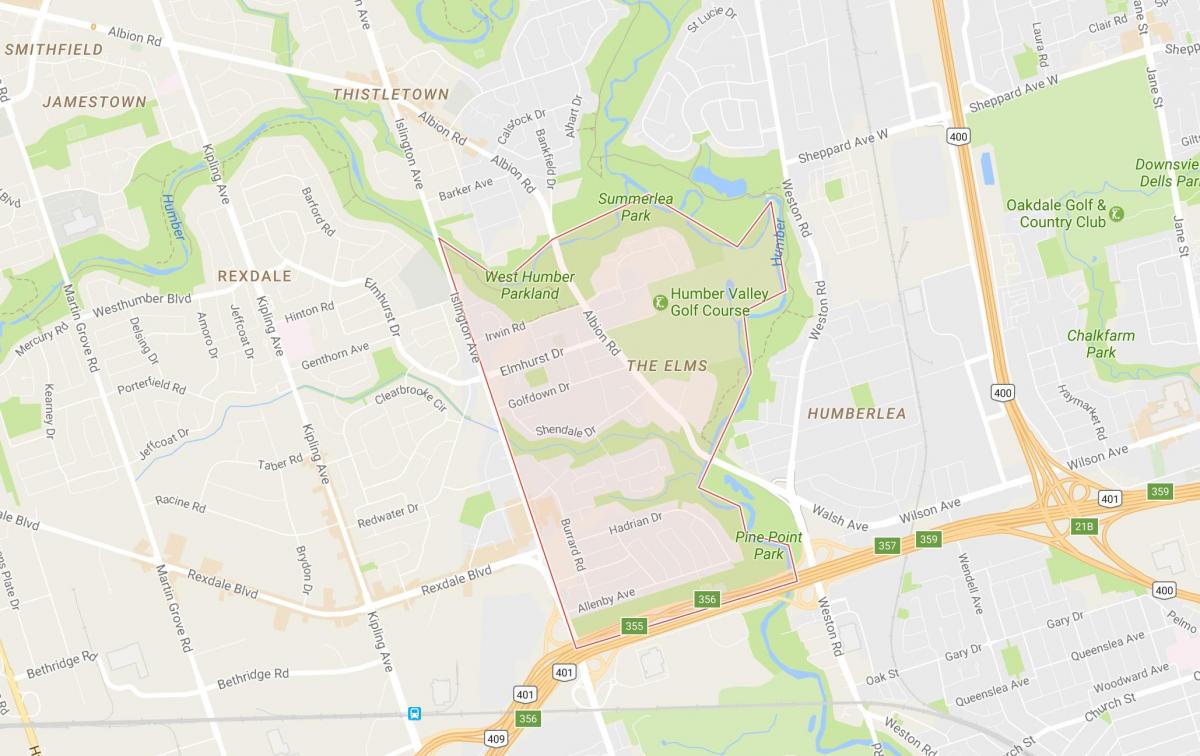 Map of The Elms neighbourhood Toronto