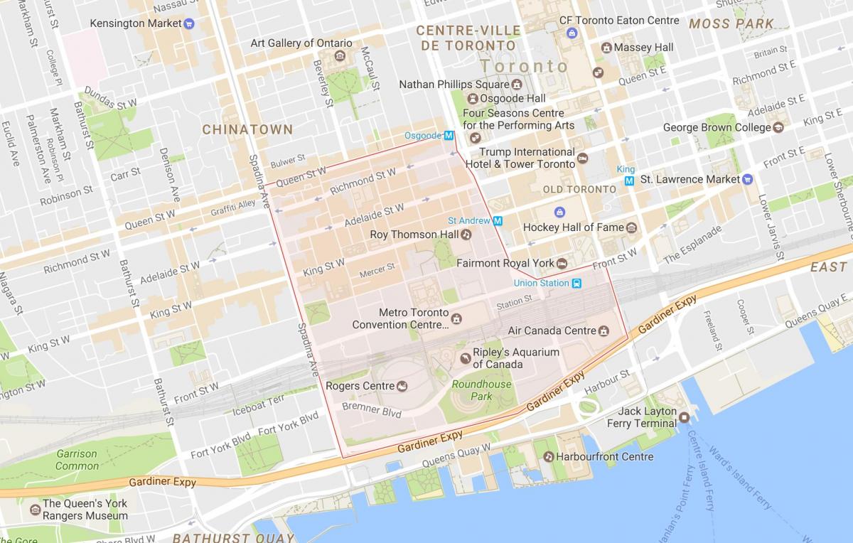 Map of The Entertainment District neighbourhood Toronto