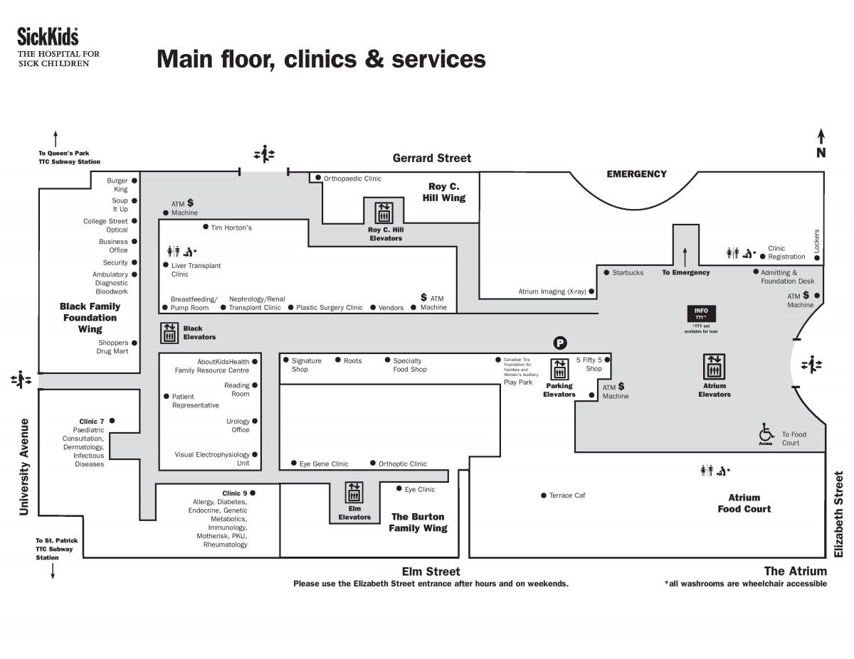 Map of The Hospital for Sick Children Toronto main floor