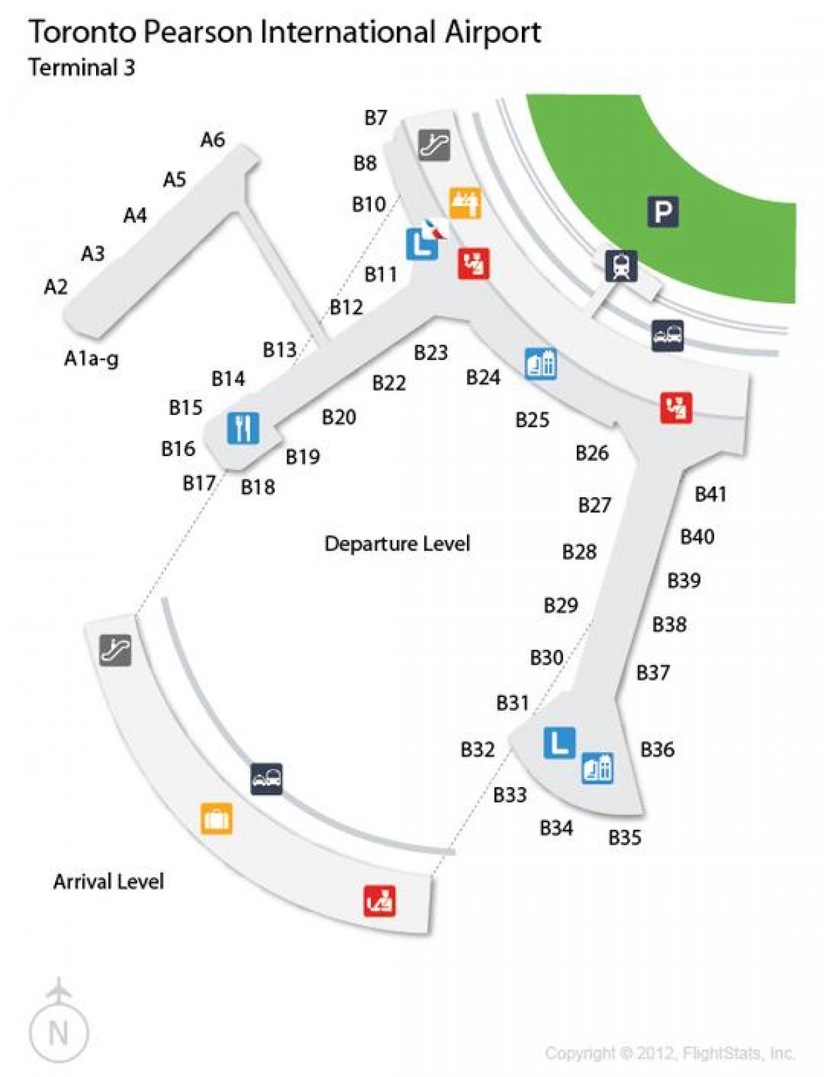 Map of Toronto Pearson airport arrival level terminal 3