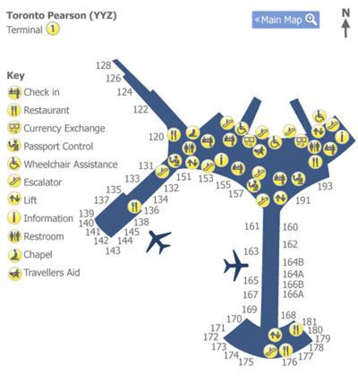 Map of Toronto Pearson airport terminal 1