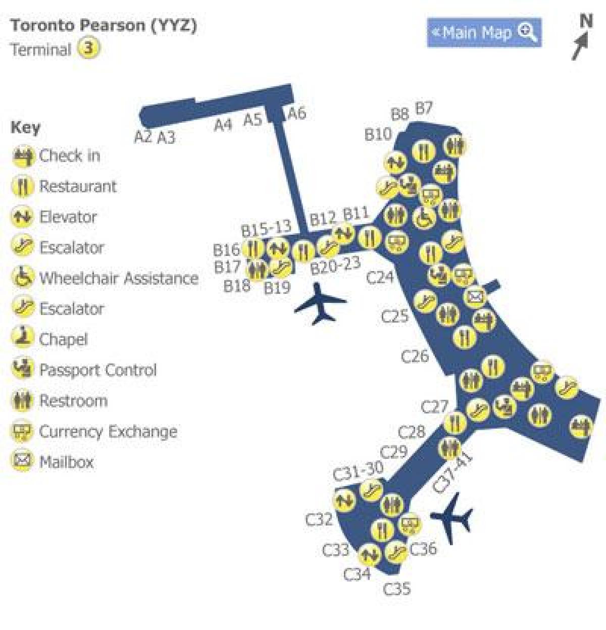 Map of Toronto Pearson airport terminal 3