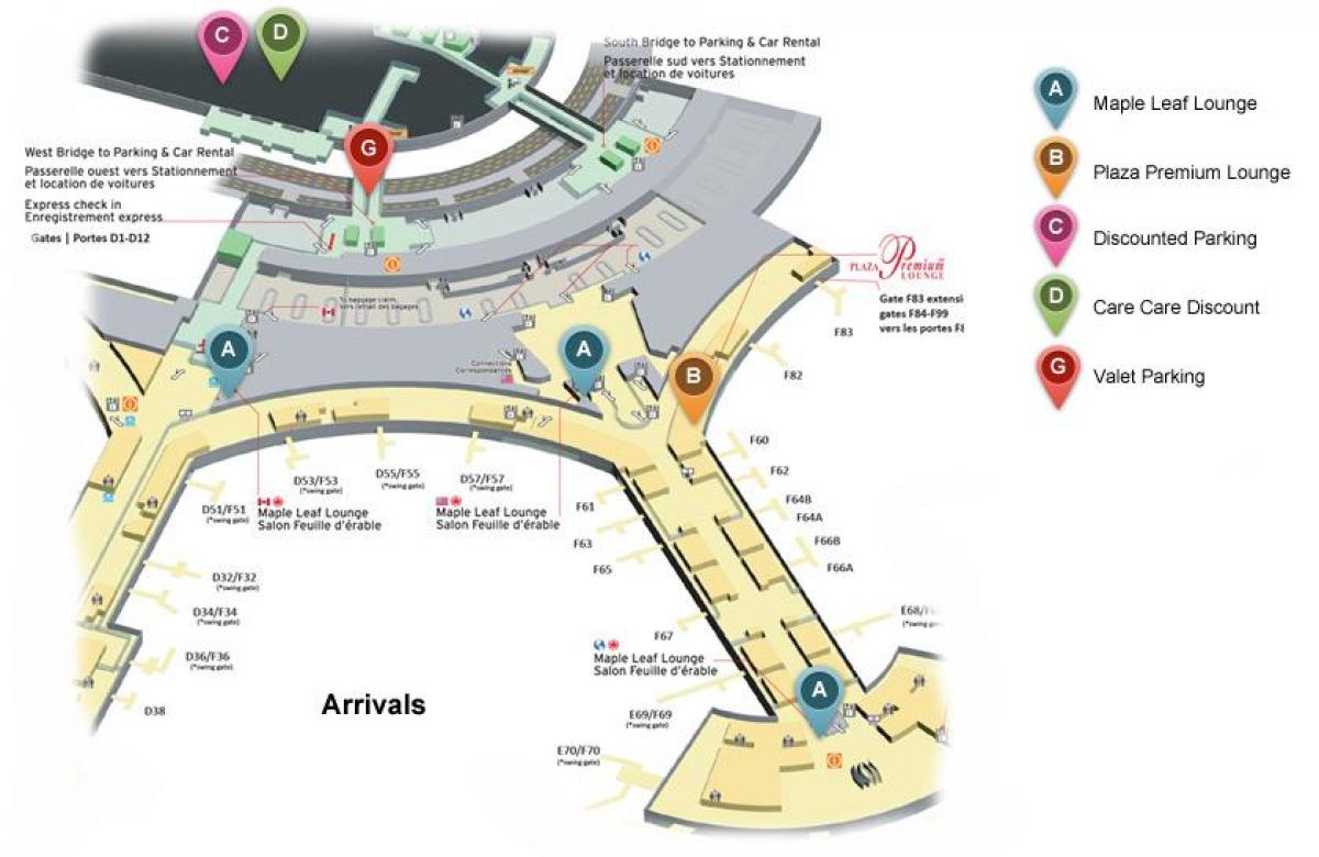 Map of Toronto Pearson international airport arrivals terminal