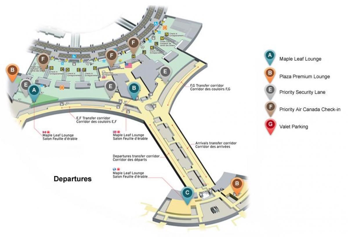 Map of Toronto Pearson international airport departures terminal