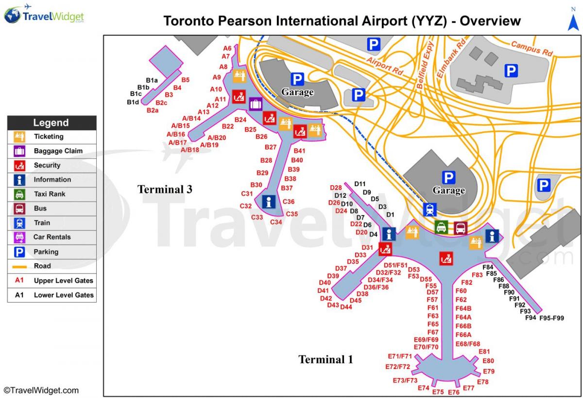 Map of Toronto Pearson international airport