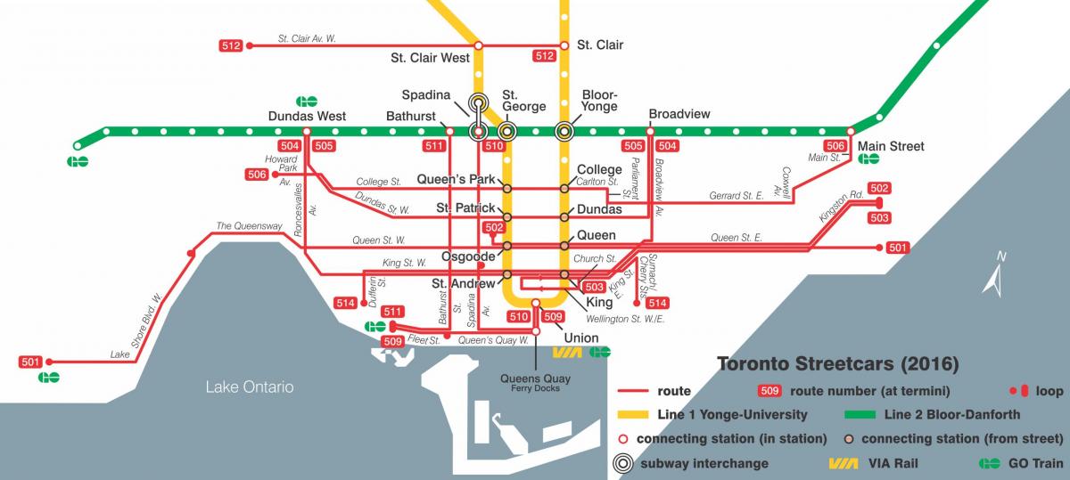 Map of Toronto streetcar system