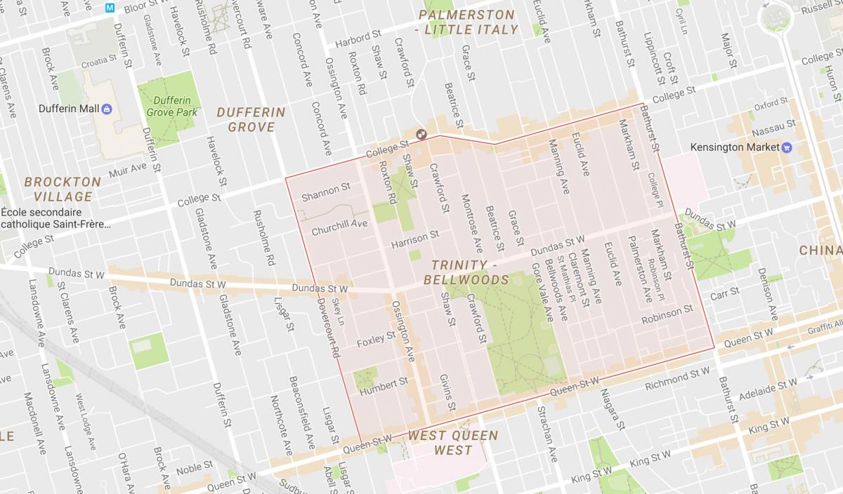 Map of Trinity–Bellwoods neighbourhood Toronto