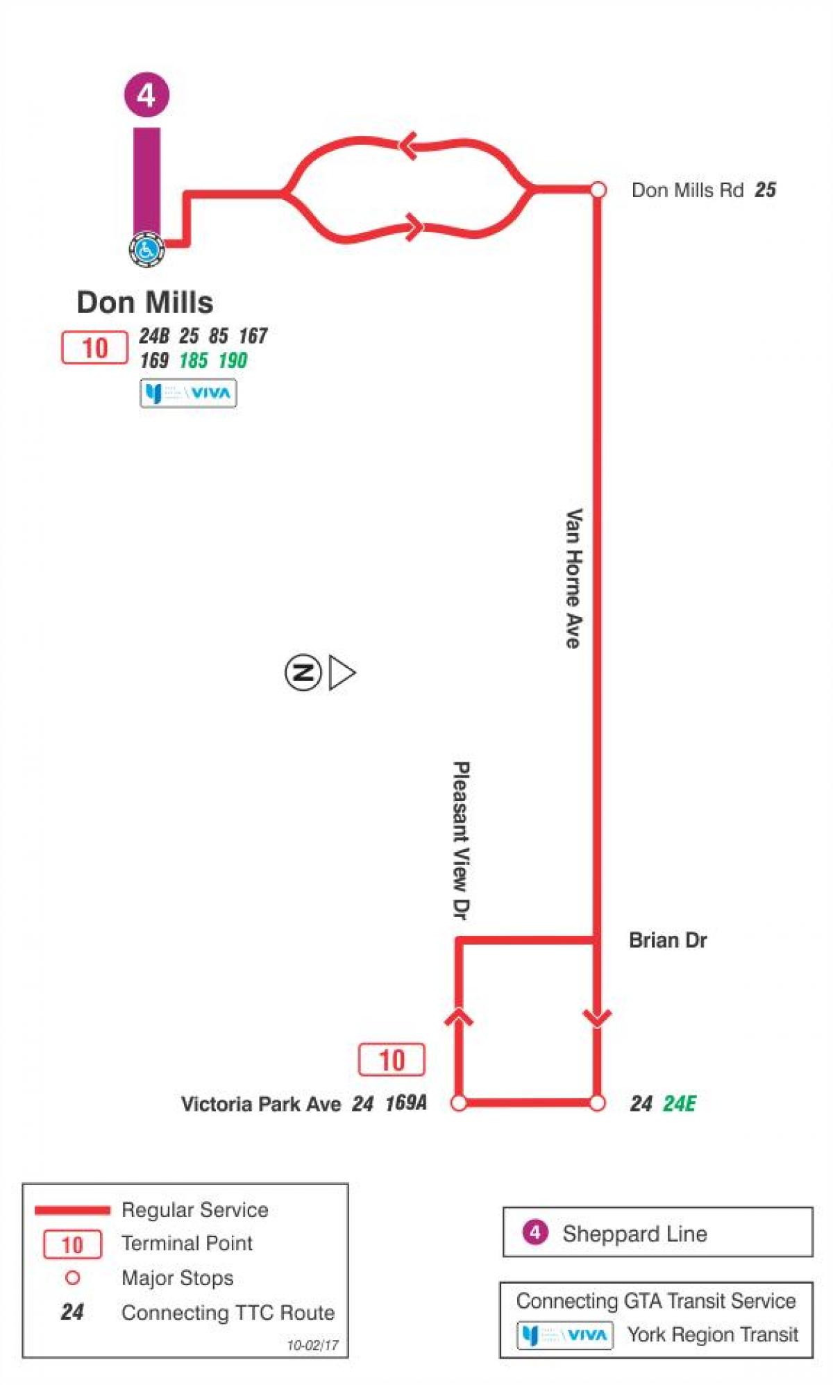 Map of TTC 10 Van Horne bus route Toronto