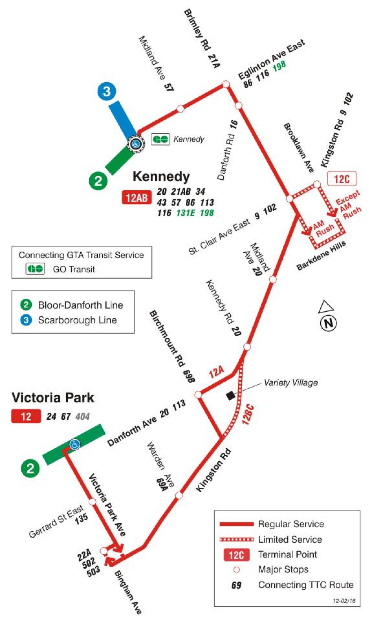 Map of TTC 12 Kingston Rd bus route Toronto