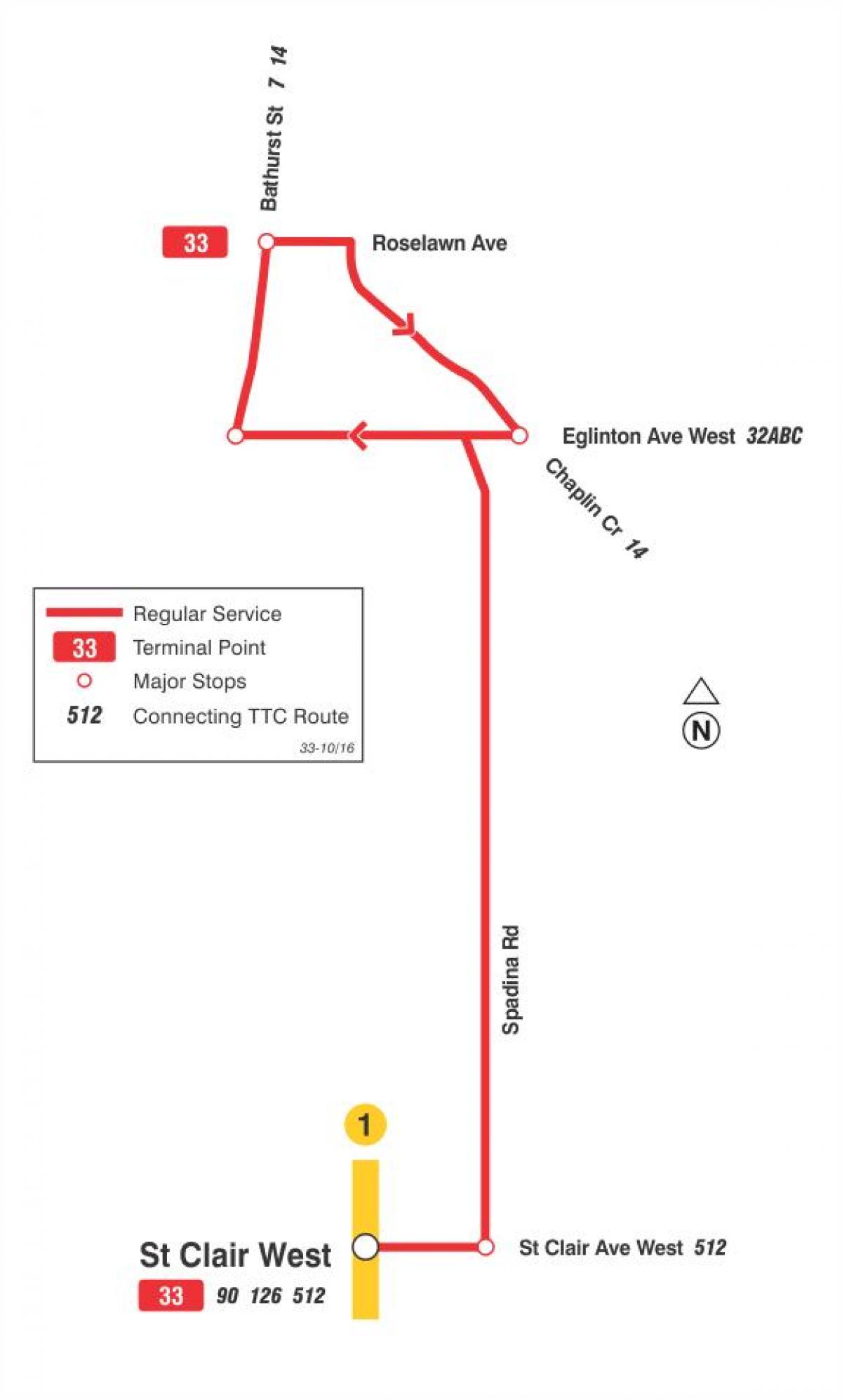 Map of TTC 33 Forest Hill bus route Toronto