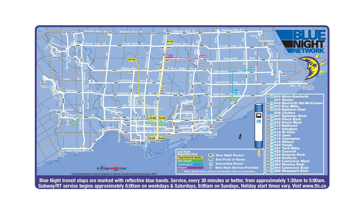 Map of TTC blue night network