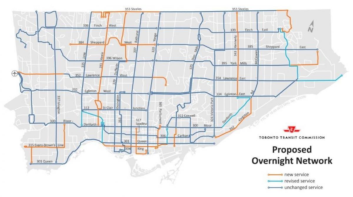 Map of TTC overnight network Toronto