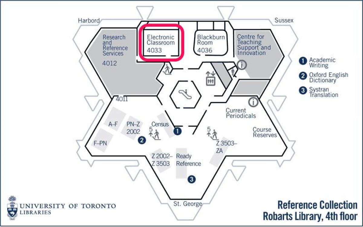 Map of university of Toronto Robarts library electronic classroom
