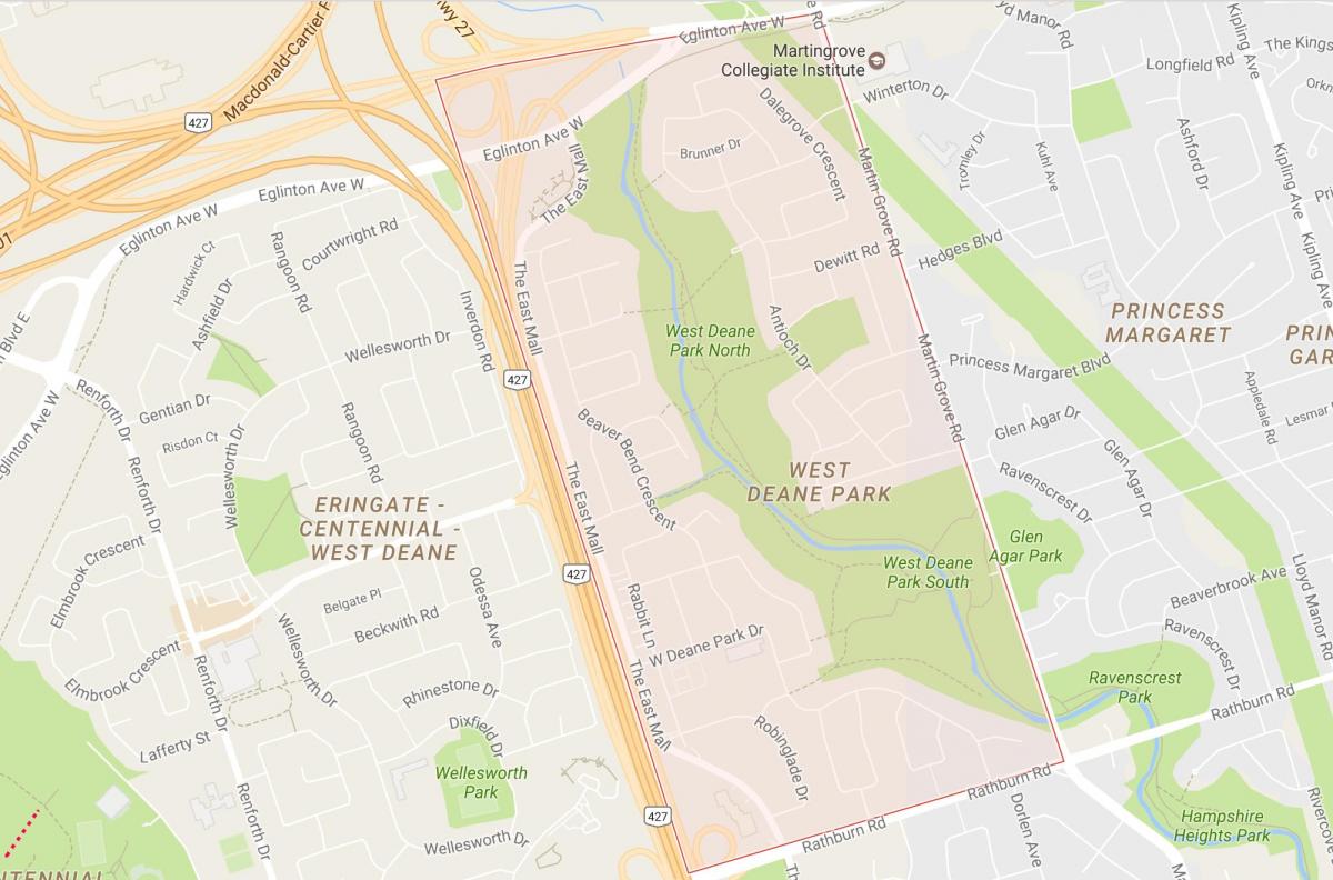 Map of West Deane Park neighbourhood Toronto
