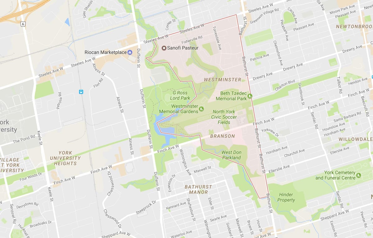 Map of Westminster–Branson neighbourhood Toronto