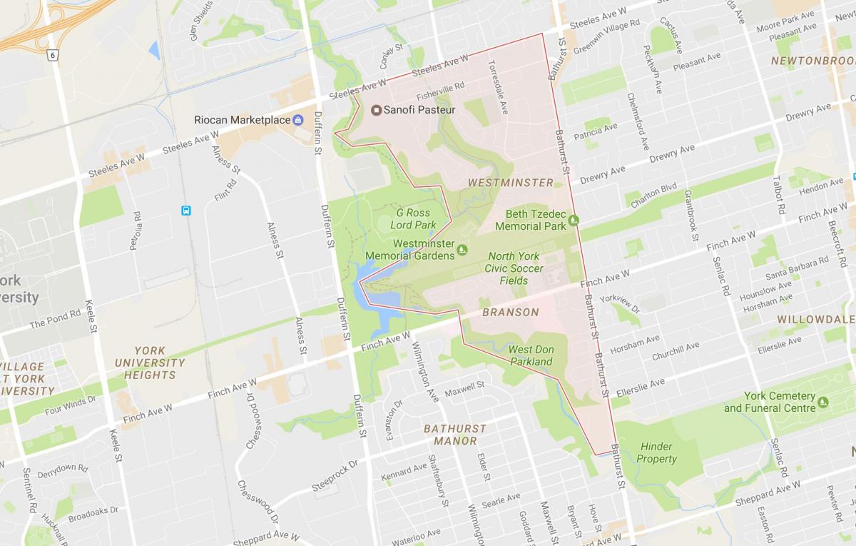 Map of Westminster–Branson neighbourhood Toronto