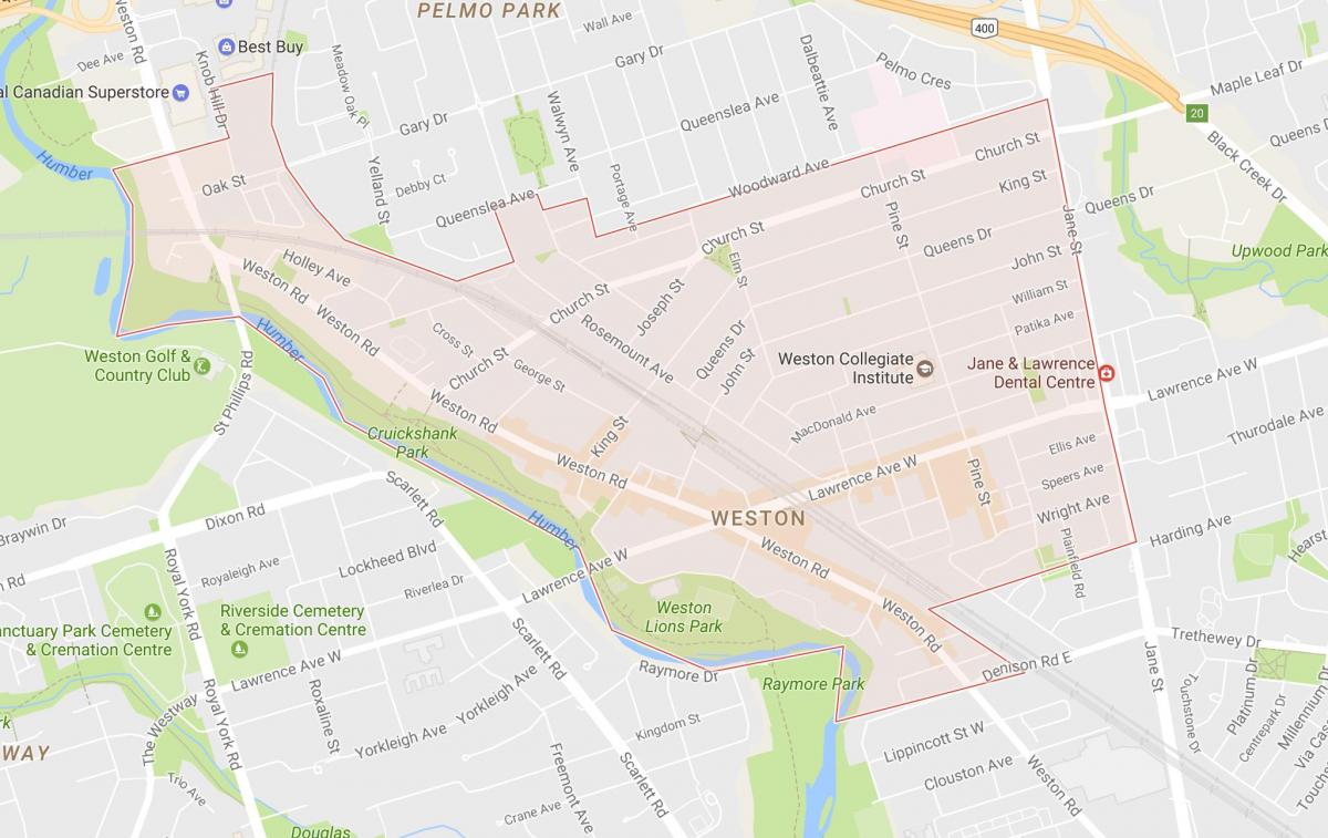 Map of Weston neighbourhood Toronto