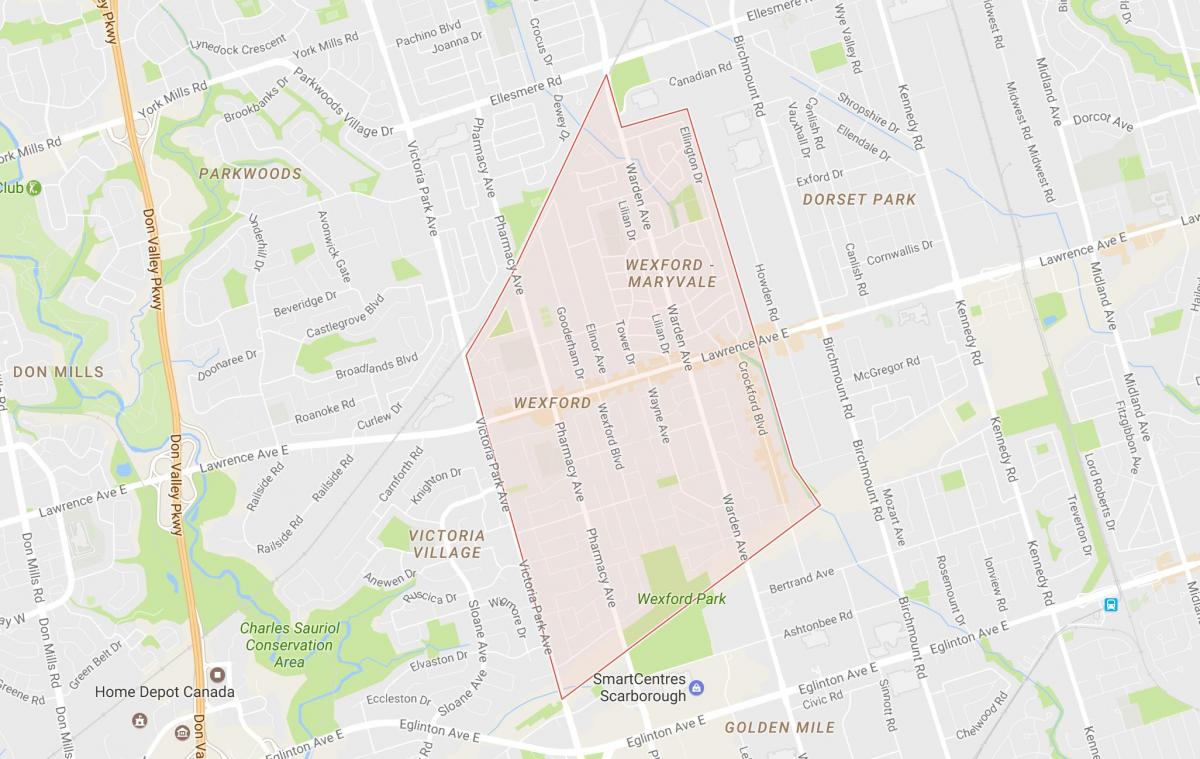 Map of Wexford neighbourhood Toronto