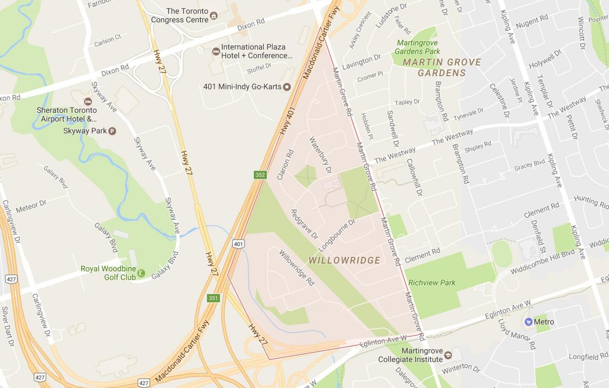 Map of Willowridge neighbourhood Toronto