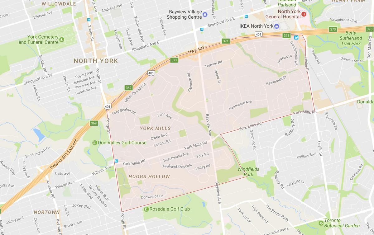 Map of York Mills neighbourhood Toronto