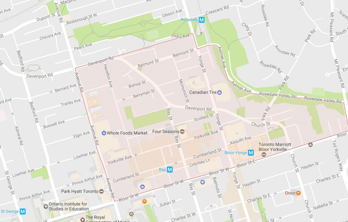 Map of Yorkville neighbourhood Toronto