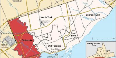 Map of Etobicoke district Toronto