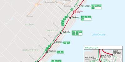 Map of line Lakeshore West Go Transit