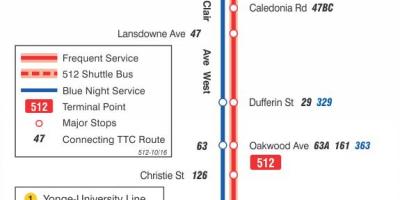 Map of streetcar line 512 St. Clair