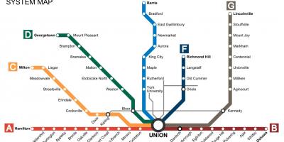 Map of Toronto trains Go Transit