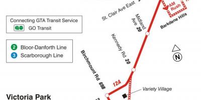 Map of TTC 12 Kingston Rd bus route Toronto