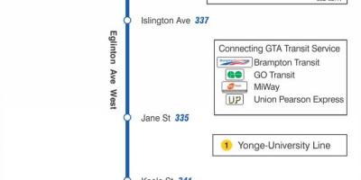 Map of TTC 332 Eglinton West bus route Toronto